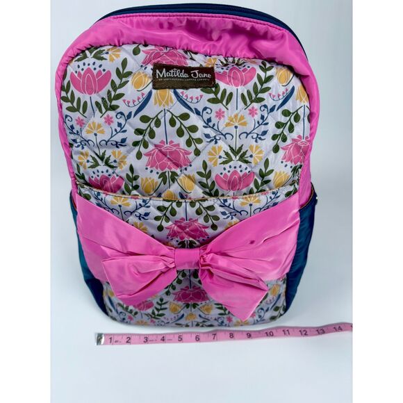 Matilda Jane Girls Backpack | Quilted Floral Print | Pink Bow | School Bag - Picture 6 of 8